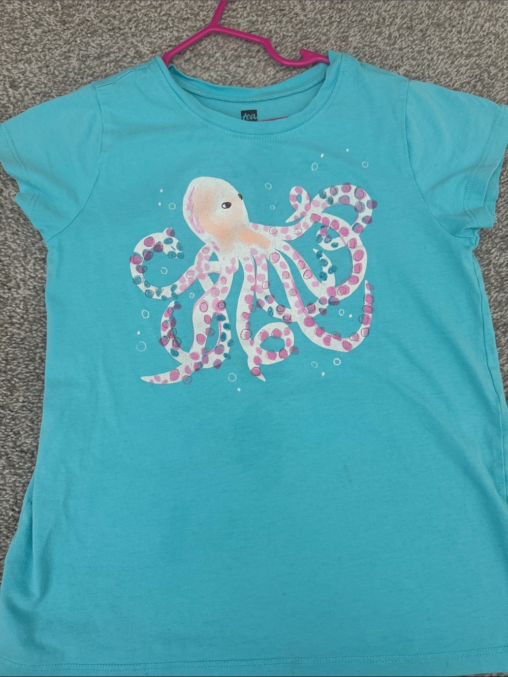 Tea Collection Turquoise Tee with Pink & Purple Octopus